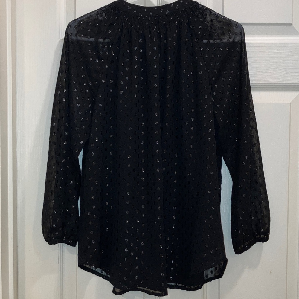 Mason & Belle Black Foil Shimmer Dot Button Blouse Women’s Lined Long Sleeve - Picture 6 of 11